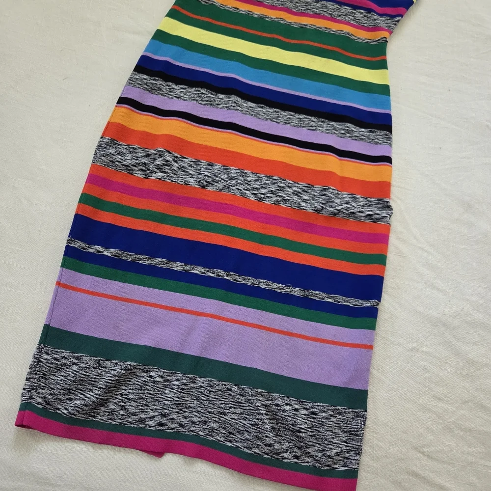 MILLY Rainbow Colorful Striped Women's Dress 10/12 Fitted Bodycon Pencil - Picture 3 of 13